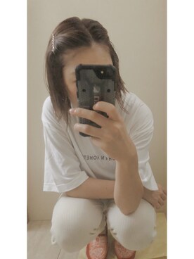 「orignalのアイテム（Tシャツ/カットソー、ホワイト系）」を使った、momさん（レディース・160cm）の夏コーディネート