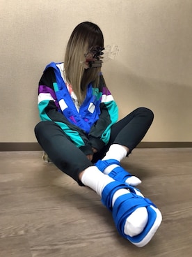 「サンダルに靴下」｜「アイテム（ジャージ）」を使った、うみさん（レディース・157cm）の夏コーディネート