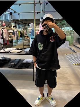 「DIESEL（ディーゼル）のアイテム（ハット）」を使った、manabu iwasakiさん（メンズ・163cm）の春コーディネート
