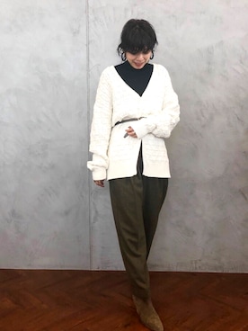 「アイテム（ブーツ、グリーン系）」を使った、ETRÉ TOKYO officialさん（レディース・156cm）の冬コーディネート