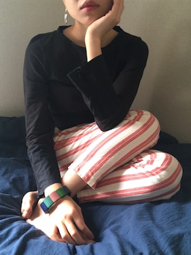 「SOFFITTO（ソフィット）のアイテム（パンツ）」を使った、aikoさん（レディース・158cm）の春コーディネート