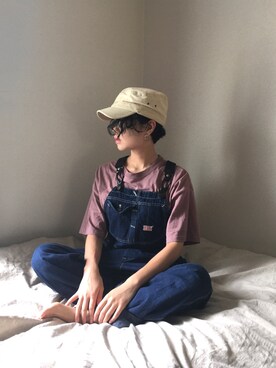 「部屋撮り」｜「アイテム（オールインワン・サロペット）」を使った、aikoさん（レディース・158cm）の夏コーディネート