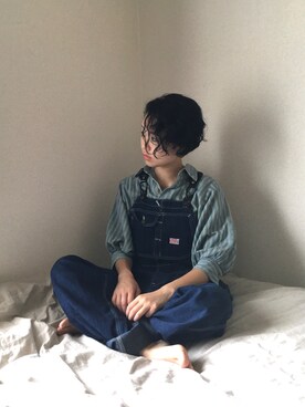 「部屋撮り」｜「アイテム（オールインワン・サロペット）」を使った、aikoさん（レディース・158cm）の夏コーディネート