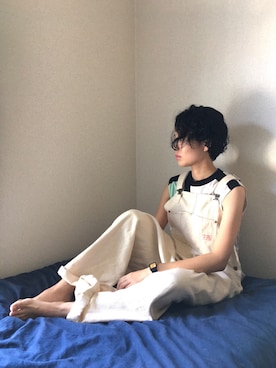 「部屋撮り」｜「アイテム（オールインワン・サロペット）」を使った、aikoさん（レディース・158cm）の夏コーディネート