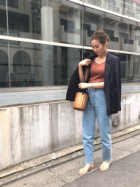「紺ブレ」｜「アイテム（ビーチサンダル）」を使った、mayuさん（レディース・165cm）の夏コーディネート