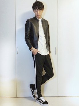 「オールドスクール」｜「アイテム（ライダースジャケット）」を使った、こーすけ。さん（メンズ・183cm）の秋コーディネート