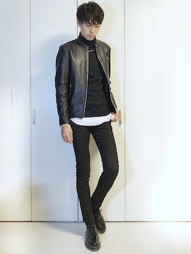 「ライタースジャケット」｜「アイテム（アクセサリー）」を使った、こーすけ。さん（メンズ・183cm）の秋コーディネート