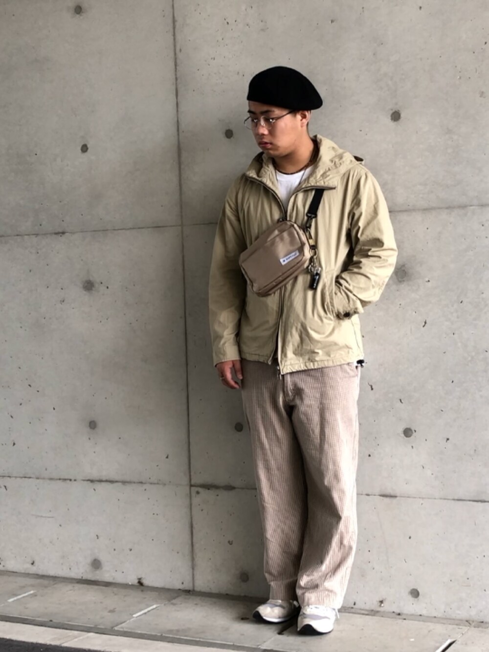 「秋のコーデ、シンプル、ミリタリー、古着、古着MIX、古着好きな人と繋がりたい、AURALEE、YAECA、Steven Alan、広島」｜「shappoのアイテム（ハンチング/ベレー帽、ブラック系）」を使った、Kさん（メンズ・170cm）の秋コーディネートの1枚目の写真