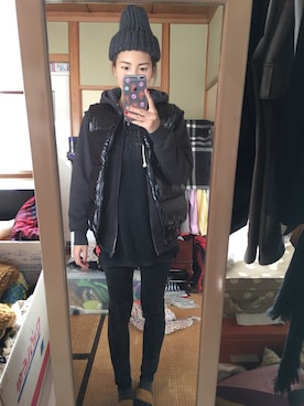 「PLAIN CLOTHING（プレーンクロージング）のアイテム（ニットキャップ/ビーニー）」を使った、yoyoさん（レディース・168cm）の冬コーディネート