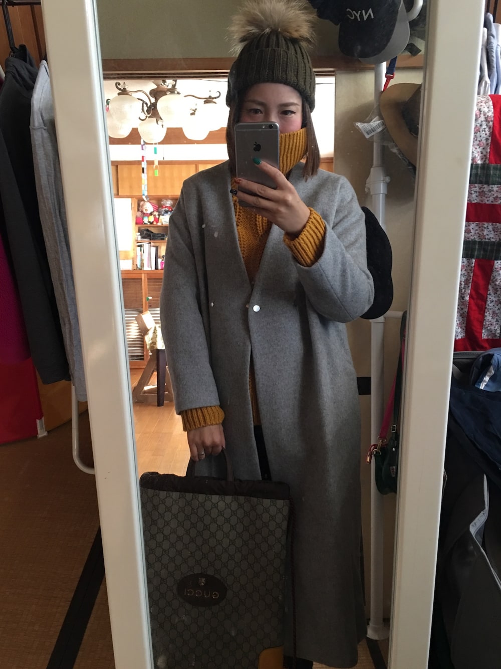 ELENDEEK エレンディーク　アンゴラ混　Vネックロングコート　グレー ELENDEEK エレンディークアンゴラ混Vネックロングコートグレー