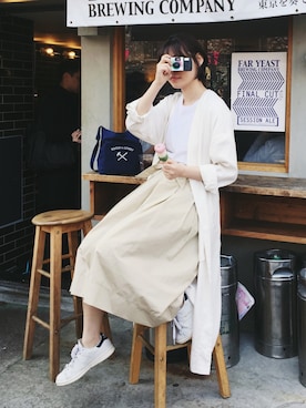 「niko and...（ニコアンド）のアイテム（ピーコート）」を使った、eve.yin さん（レディース・160cm）の春コーディネート