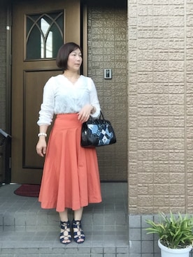 「オレンジスカート」｜tatoさん（レディース・160cm）の夏コーディネート