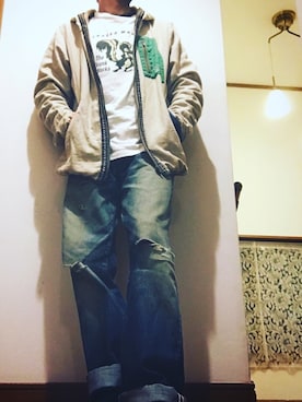 「Buzz Rickson's（バズリクソンズ）のアイテム（Tシャツ/カットソー）」を使った、BABUさん（メンズ・168cm）の秋コーディネート
