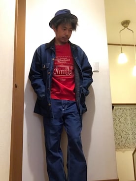 「アイテム（スマホケース/カバー、ブルー系）」を使った、BABUさん（メンズ・168cm）の秋コーディネート