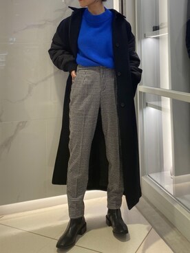 「ブルーニット」｜「アイテム（ダウンジャケット/コート）」を使った、simさん（レディース・151cm）の秋コーディネート