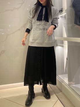 「シアーワンピース」｜「アイテム（スウェット）」を使った、simさん（レディース・151cm）の冬コーディネート