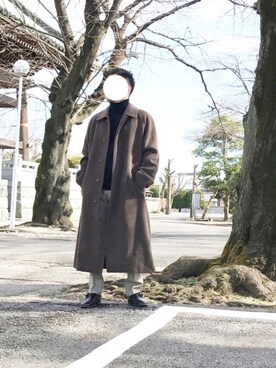 「ロング丈」｜「アイテム（ステンカラーコート）」を使った、s h ! nさん（メンズ・170cm）の冬コーディネート
