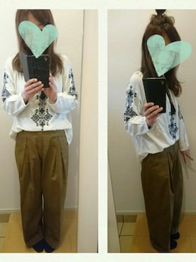 「URBAN RESEARCH DOORS WOMENS（アーバンリサーチ ドアーズ ウィメンズ）のDOORS コットンタックワイドパンツ（その他パンツ、ベージュ系）」を使った、utaunsさん（レディース・151cm）の春コーディネート