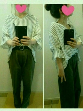 「URBAN RESEARCH Sonny Label（アーバンリサーチサニーレーベル）のSonny Label ワイドカーゴパンツ（その他パンツ、グリーン系）」を使った、utaunsさん（レディース・151cm）の春コーディネート