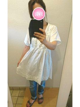 「BEAMS HEART（ビームスハート）のアイテム（チュニック、ホワイト系）」を使った、utaunsさん（レディース・151cm）の夏コーディネート
