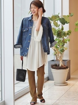 「アイテム（パンツ、イエロー系）」を使った、KIMさん（レディース・165cm）の夏コーディネート