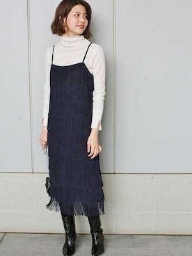 「リブタートルネック」｜「アイテム（ワンピース/ドレス）」を使った、KIMさん（レディース・165cm）の秋コーディネート