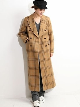 「リブニット」｜「アイテム（ピーコート）」を使った、KIMさん（レディース・165cm）の秋コーディネート