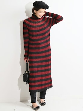 「ボーダーニット」｜「アイテム（ワンピース/ドレス）」を使った、KIMさん（レディース・165cm）の秋コーディネート