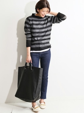 「ボーダーニット」｜KIMさん（レディース・165cm）の秋コーディネート