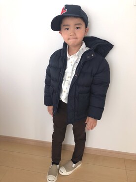 「PETIT BATEAU（プチバトー）のアイテム（ナイロンジャケット）」を使った、Skyblueさん（キッズ・110cm）の冬コーディネート