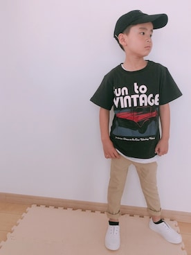 「no brand（ノーブランド）のアイテム（チノパンツ）」を使った、Skyblueさん（キッズ・110cm）の春コーディネート