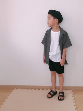 「devirock（デビロック）のオープンカラーシャツ（シャツ/ブラウス）」を使った、Skyblueさん（キッズ・110cm）の夏コーディネート