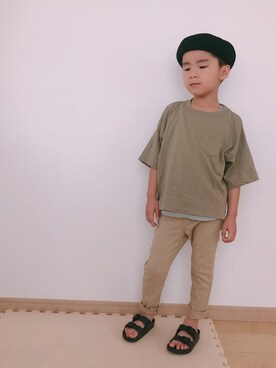 「no brand（ノーブランド）のアイテム（チノパンツ）」を使った、Skyblueさん（キッズ・104cm）の夏コーディネート