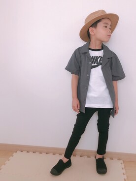 「devirock（デビロック）のオープンカラーシャツ（シャツ/ブラウス）」を使った、Skyblueさん（キッズ・104cm）の夏コーディネート