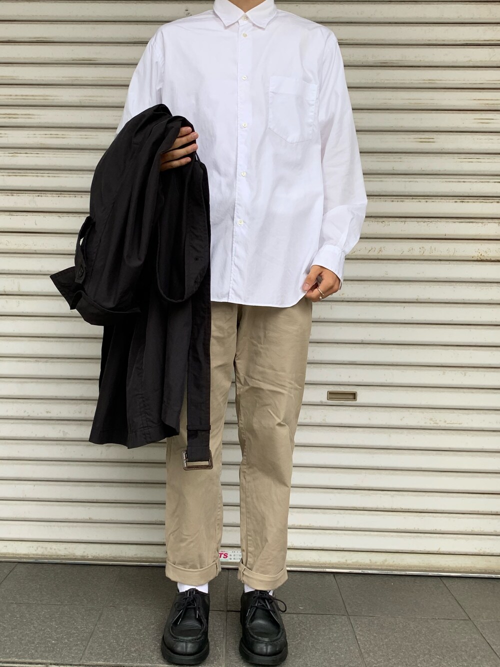 「秋のコーデ、秋、お洒落さんとつながりたい、大人カジュアル、いいね、save、フォローお願いします🤑、graphpaper、UNIQLO、KLEMAN、KOE、シャツ」｜「Graphpaperのアイテム（シャツ/ブラウス、ホワイト系）」を使った、りんどるさん（メンズ・170cm）の秋コーディネートの1枚目の写真
