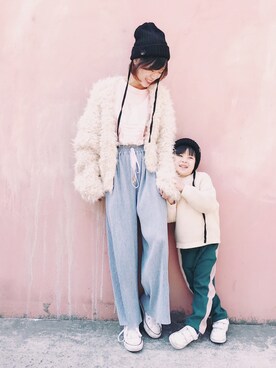 「SNIDEL（スナイデル）のアイテム（ブルゾン）」を使った、摩仙子さん（キッズ・100cm）の秋コーディネート
