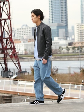 「JOURNAL STANDARD relume（ジャーナルスタンダード　レリューム）のアイテム（ライダースジャケット）」を使った、honmaさん（メンズ・176cm）の春コーディネート