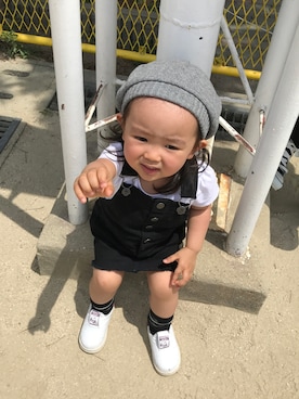 「コーディネート」｜「アイテム（ニットキャップ/ビーニー）」を使った、ri_jun🐼さん（キッズ・70cm）の春コーディネート