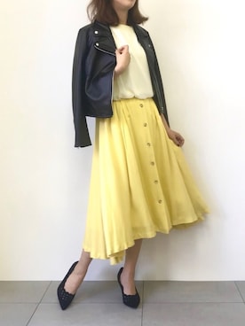 「コーディネート」｜「アイテム（ライダースジャケット）」を使った、MEWS REFINED CLOTHES OFFICIALさん（レディース・160cm）の春コーディネート