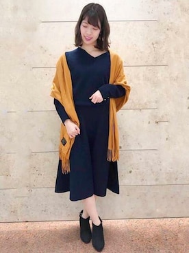 「マスタード」｜「アイテム（ブーティ）」を使った、MEWS REFINED CLOTHES OFFICIALさん（レディース・162cm）の秋コーディネート