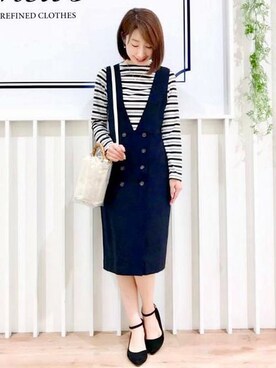 「タイトシルエット」｜「アイテム（ジャンパースカート）」を使った、MEWS REFINED CLOTHES OFFICIALさん（レディース・159cm）の春コーディネート