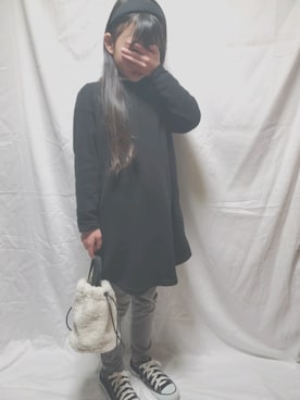 「BRANSHES（ブランシェス）のテレコ長袖Tシャツ（Tシャツ/カットソー）」を使った、RiiAoさん（キッズ・129cm）の冬コーディネート