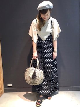 「キャミワンピ」｜「アイテム（ハンチング/ベレー帽）」を使った、mayu.【GLOBALWORK】さん（レディース・164cm）の春コーディネート