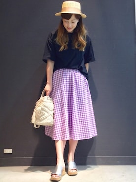 「アイテム（スカート、パープル系）」を使った、mayu.【GLOBALWORK】さん（レディース・164cm）の春コーディネート