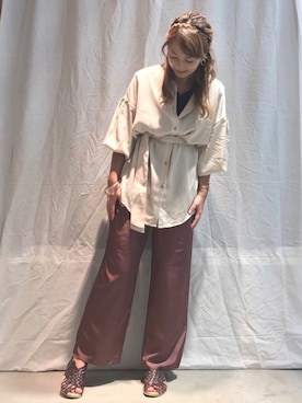 「サテンパンツ」｜「アイテム（ピンク系）」を使った、mayu.【GLOBALWORK】さん（レディース・164cm）の夏コーディネート