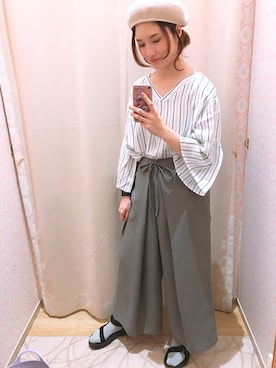 「スキッパーシャツ」｜「アイテム（ハンチング/ベレー帽）」を使った、mizukiさん（レディース・160cm）の春コーディネート