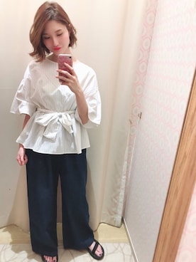 「earth music&ecology（アースミュージックアンドエコロジー）のアイテム（シャツ/ブラウス）」を使った、mizukiさん（レディース・160cm）の夏コーディネート