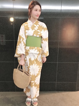 「マスタード」｜「アイテム（浴衣）」を使った、mizukiさん（レディース・160cm）の夏コーディネート