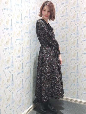 「earth music&ecology（アースミュージックアンドエコロジー）の・花柄ボウタイワンピース ●（ワンピース）」を使った、mizukiさん（レディース・160cm）の秋コーディネート