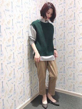 mizukiさんの「SET2点 スキッパーシャツ+ニットベスト ●」を使ったコーディネート